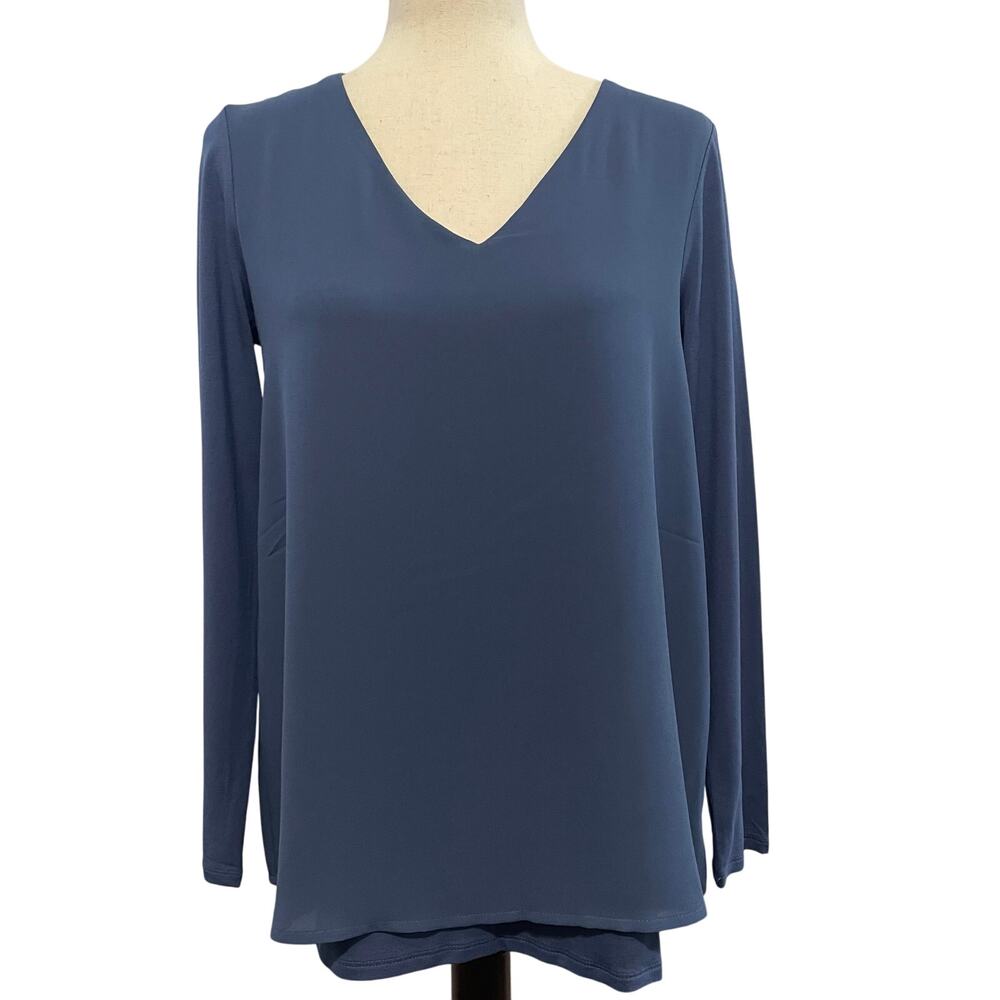 J. Jill Women's V Neck Wearever Top Mixed Media Long Sleeve Size XS Dusty Blue